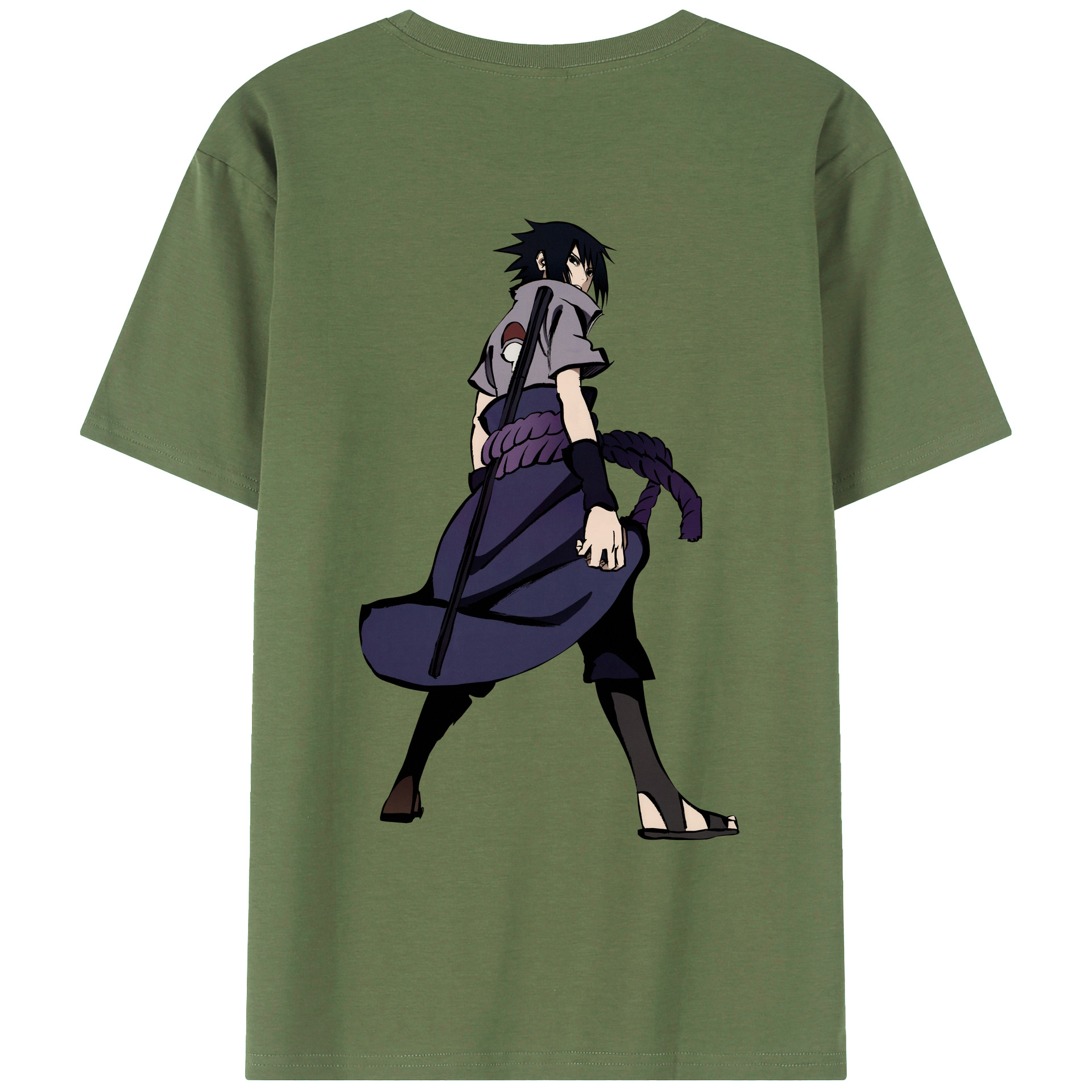 （画像用） NARUTO -ナルト- うちは サスケ Uchiha Sasuke 綿100％ メンズ半袖Tシャツ（バックプリント） 通気性
